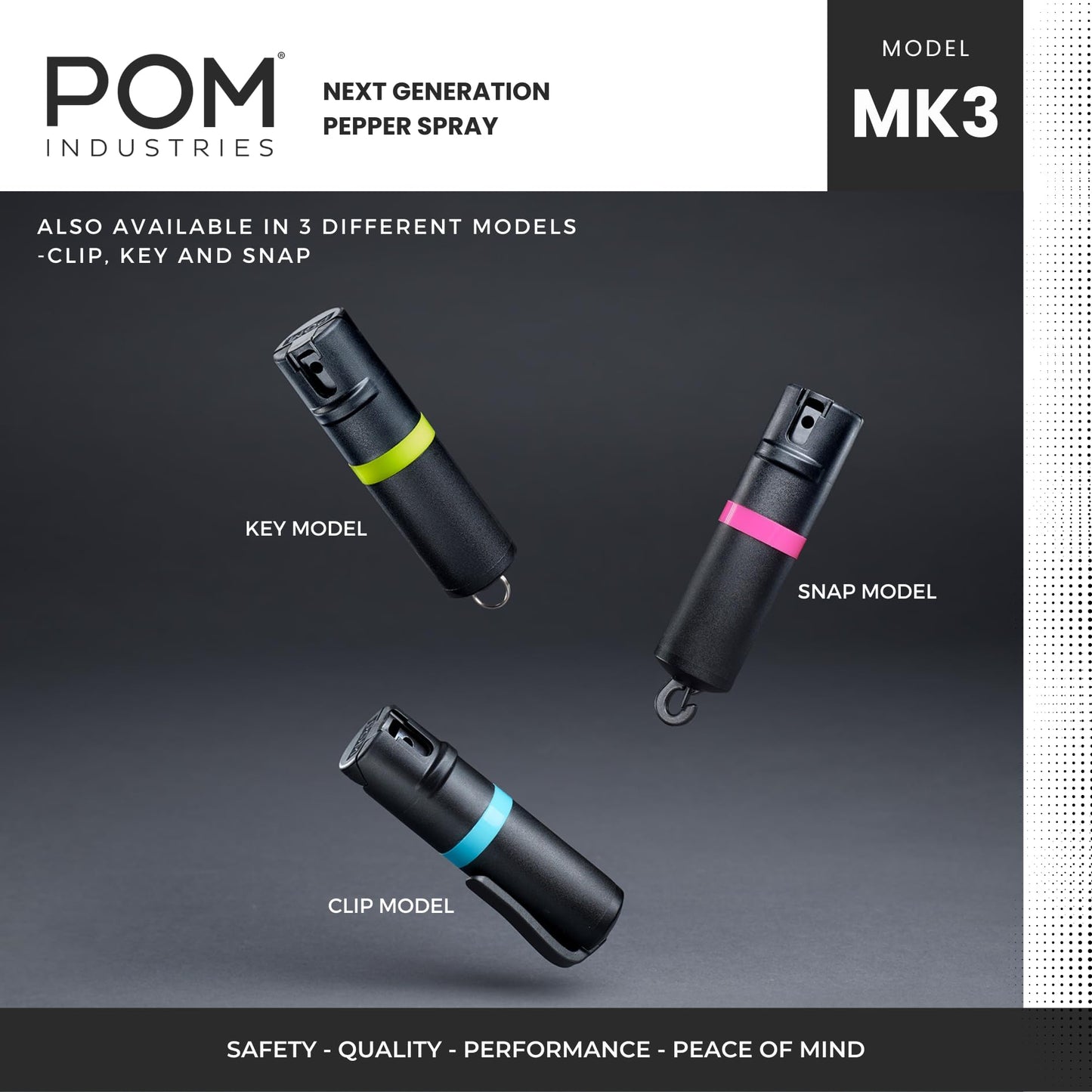 POM MK3 Pepper Spray, Belt Clip Model, Maximum Police Strength OC with UV Marking Dye, Quick Flip Top Safety, 360° Performance At Any Angle, Powerful Accurate Stream, 18 ft Range, 1.8 fl oz, 3 Pack