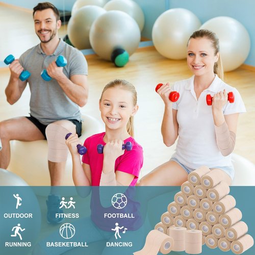 30 Rolls Adhesive Elastic Tape Bandage Tape Self Adhesive Wrap Elastic Flexible Stretch Bandages for Sports Ankle Knee and Wrist Sprains Animal Pets(3 Inch x 5 Yard)