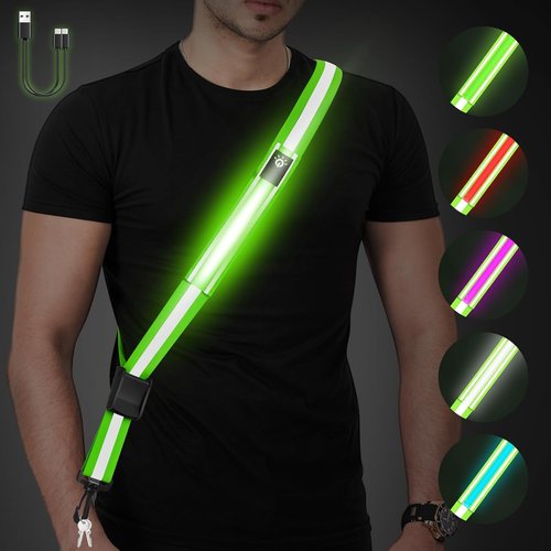 Fitense LED Reflective Belt Sash - High Visibility Night Safety Gear with 5 Colors & 3 Modes | Adjustable for Runners & Walkers