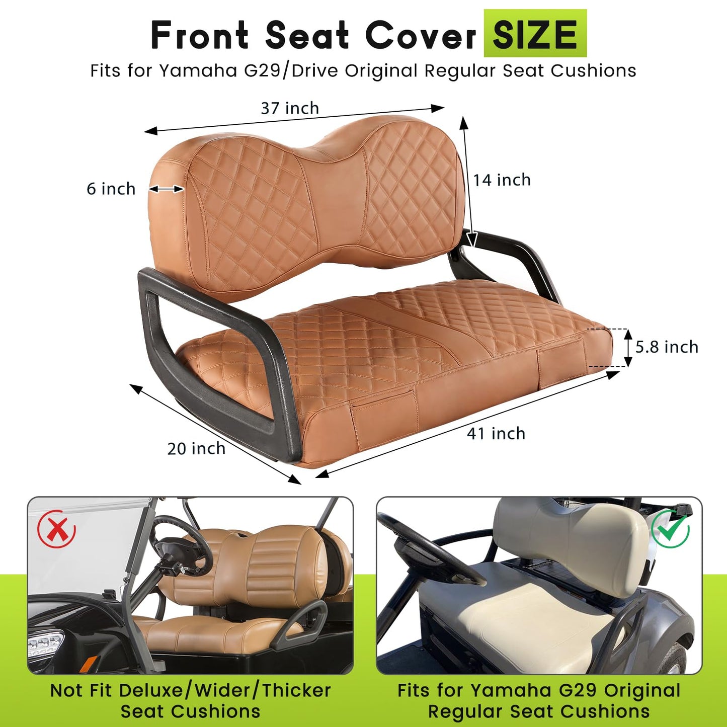 WEIMELL Golf Cart Front Seat Covers for Yamaha G29 Drive / Drive2, Brown
