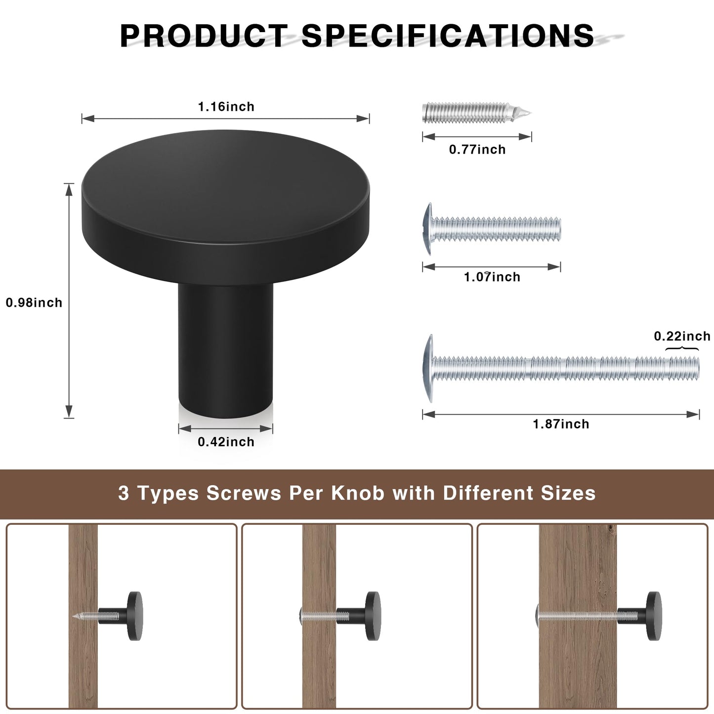 DonYoung 4 Pack Cabinet and Drawer Knobs, Bifold Barn Door Handle- Stylish Round Pulls for Bi-Folding Sliding Barn Door, Kitchen, Dressers, Cupboard and Closets, Matte Black