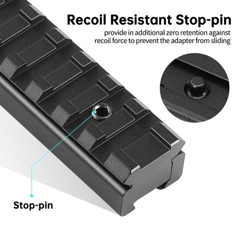 Bontok Dovetail to Picatinny Rail Adapter, 11mm Dovetail to 21mm Upgraded Build-in Locking Screws Picatinny Rail Low Profile Scope Mount Converter Base 3/8" to 7/8" Converter-14 Slots-Black-(1 Pack)