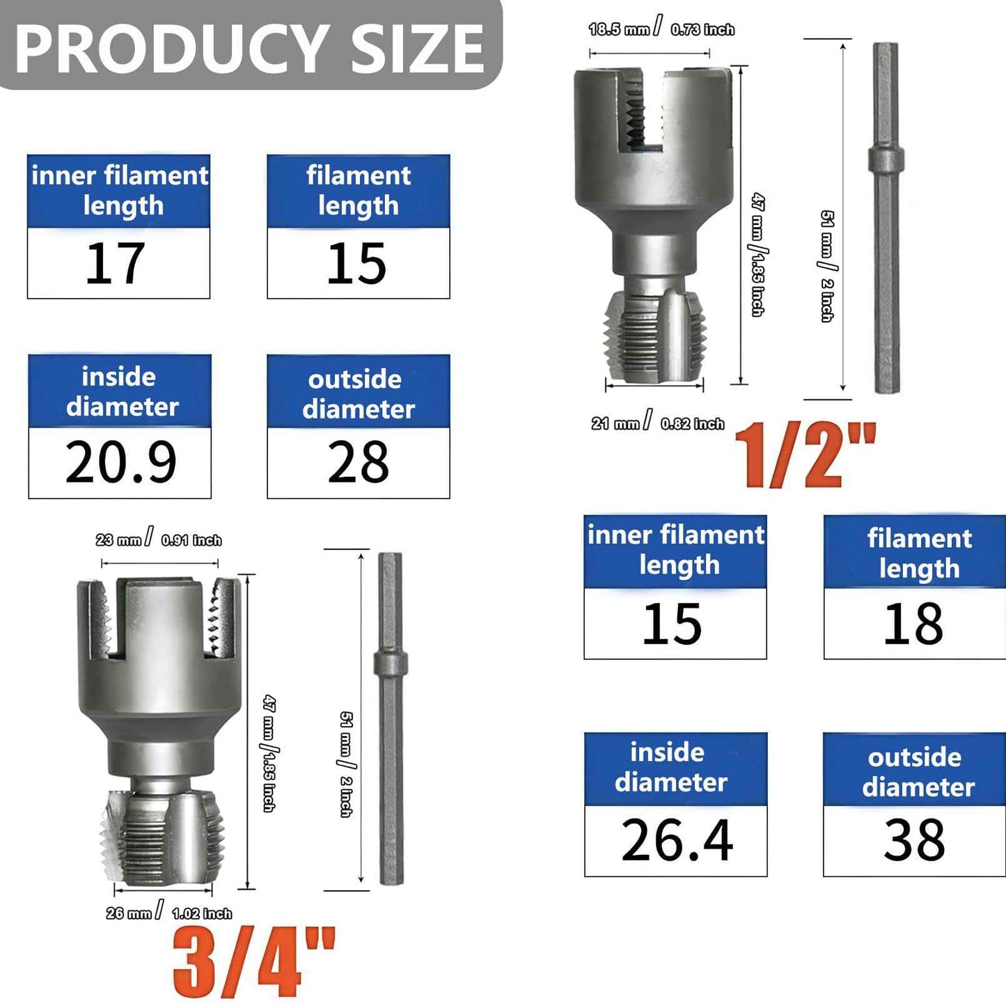 Integrated Internal & External Pipe Threading Tool, PVC Pipe Threader Set 1/2" 3/4", Pipe Thread Cutting Tool, PVC Thread Maker Tool for Electric Drill