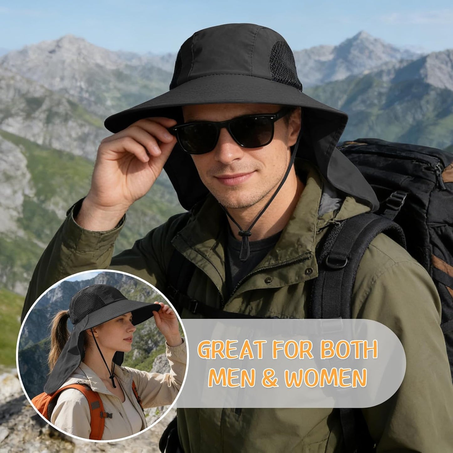 Skiennix Sun Hat - UPF 50+ UV Protection with Neck Flap | Wide Brim for Hiking & Fishing