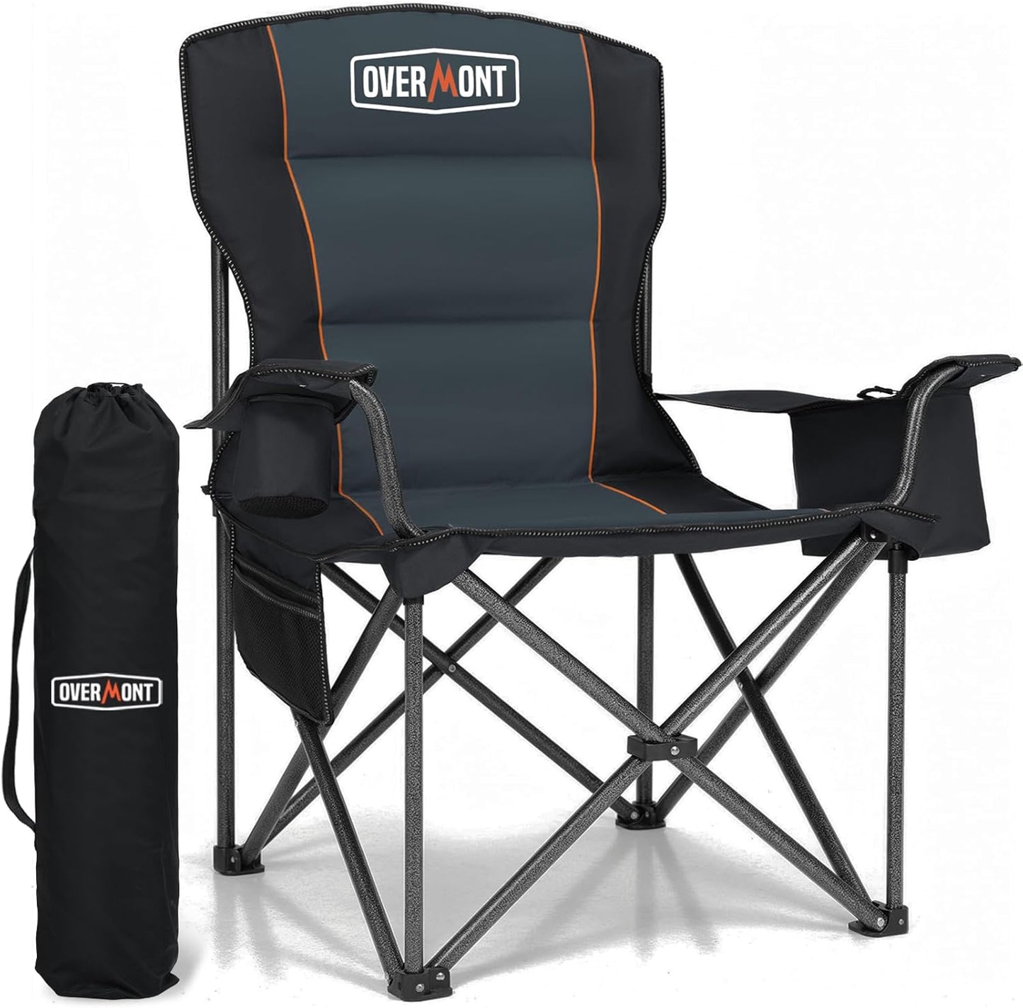 Overmont Oversized Camping Chair - 450lbs Capacity with Padded Cushion & Cooler Pockets | Heavy-Duty Collapsible Design