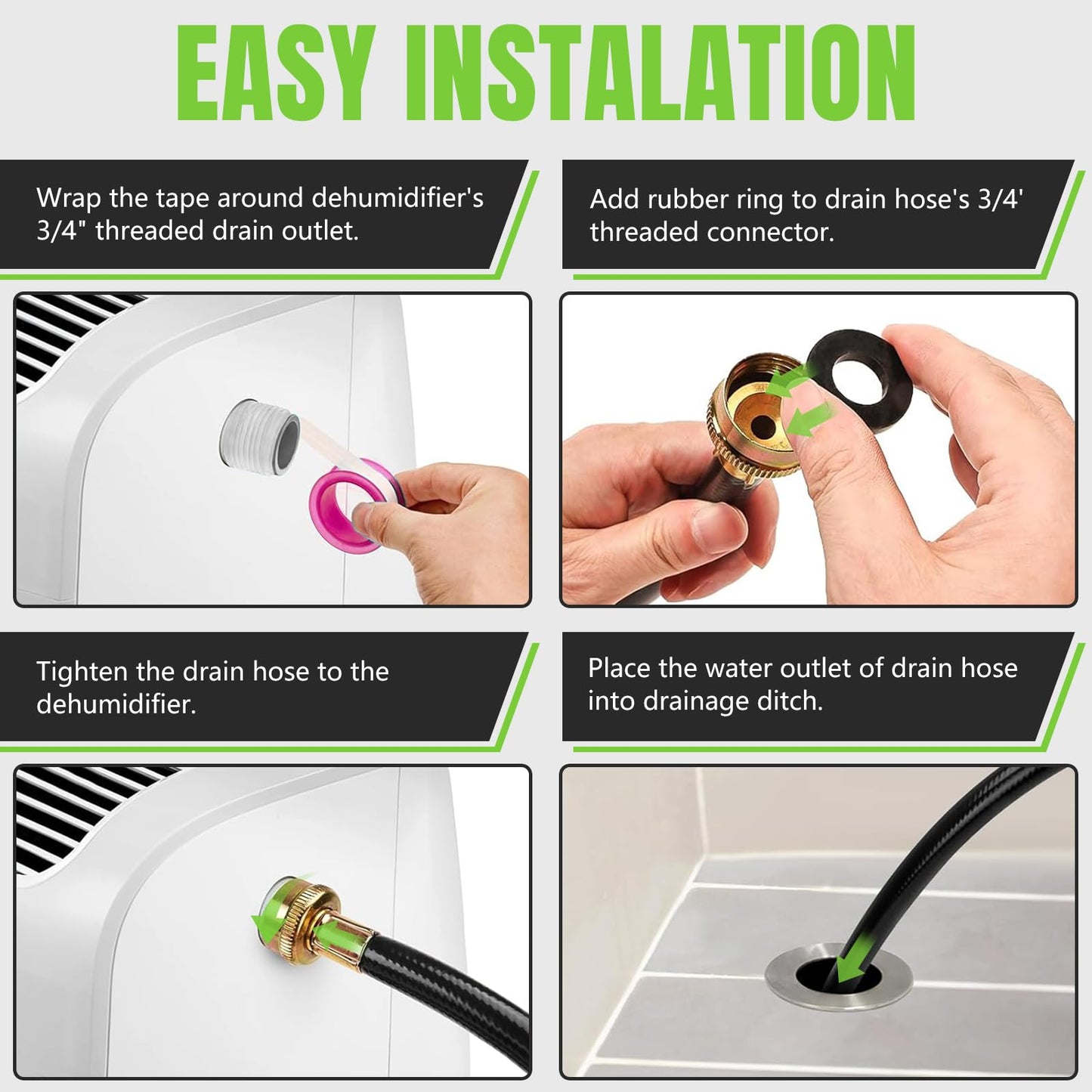 5FT Dehumidifier Drain Hose 3/4" FHT,Leakproof Dehumidifier Hose with Rustproof Durable Connector,Thickened drain hose for dehumidifier indoor,Perfectly Compatible with Most Brands of Dehumidifiers