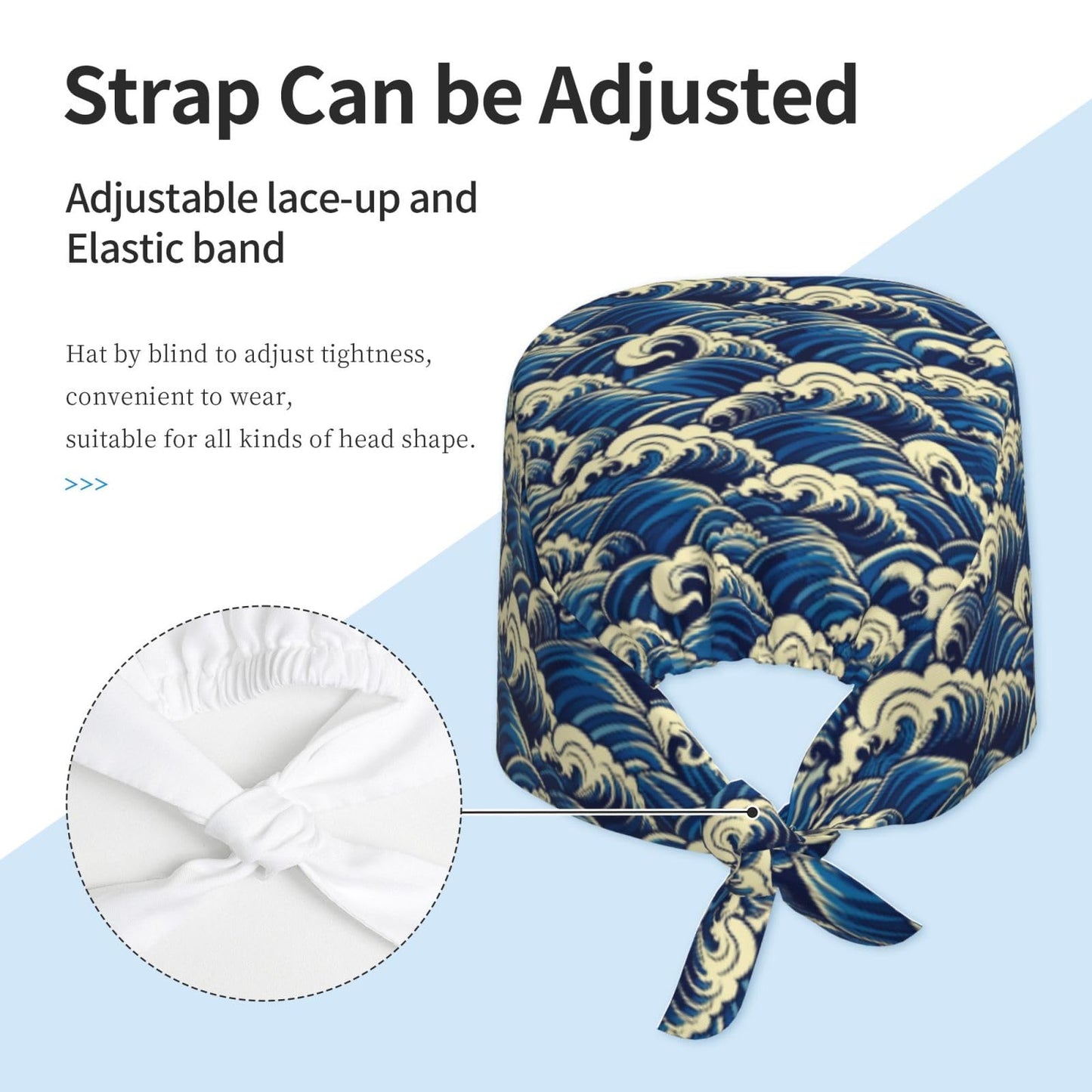 The Great Wave Off Kanagawa Japanese Working Cap for Women Men, Scrub Cap with Sweatband Adjustable, Unisex Tie Back Hat, Nurse Surgical Caps