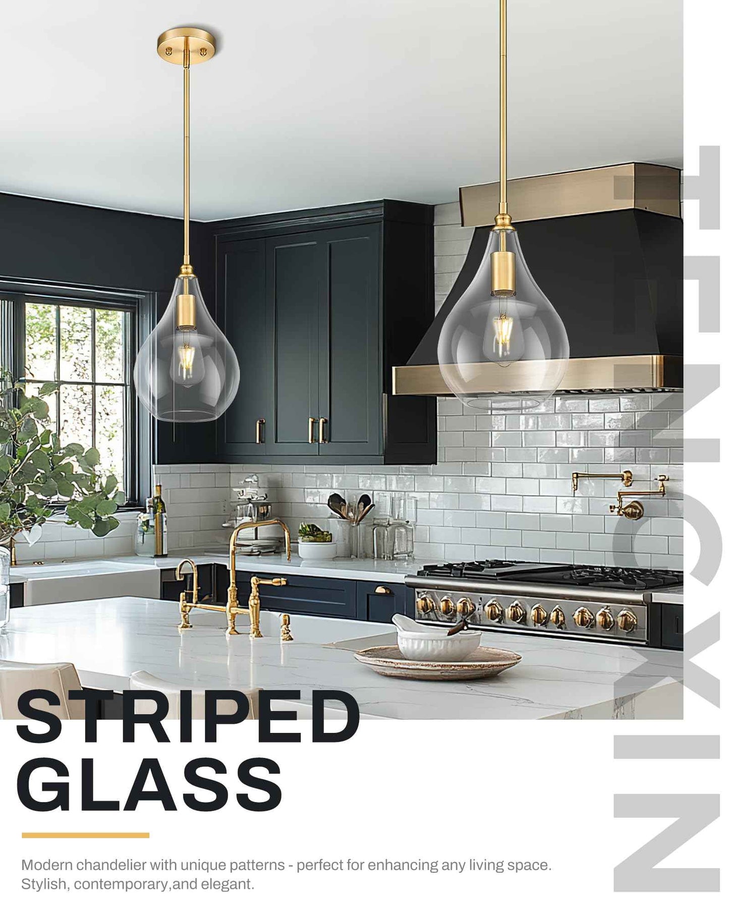 TENGXIN 8 Inch Pendant Lighting for Kitchen Island,Hanging Lights Kitchen Island,Brushed Gold Finished Clear Glass Pendant Light,Farmhouse Pendant Light for Dining Room,Bedroom,TXPLBG12-LCG