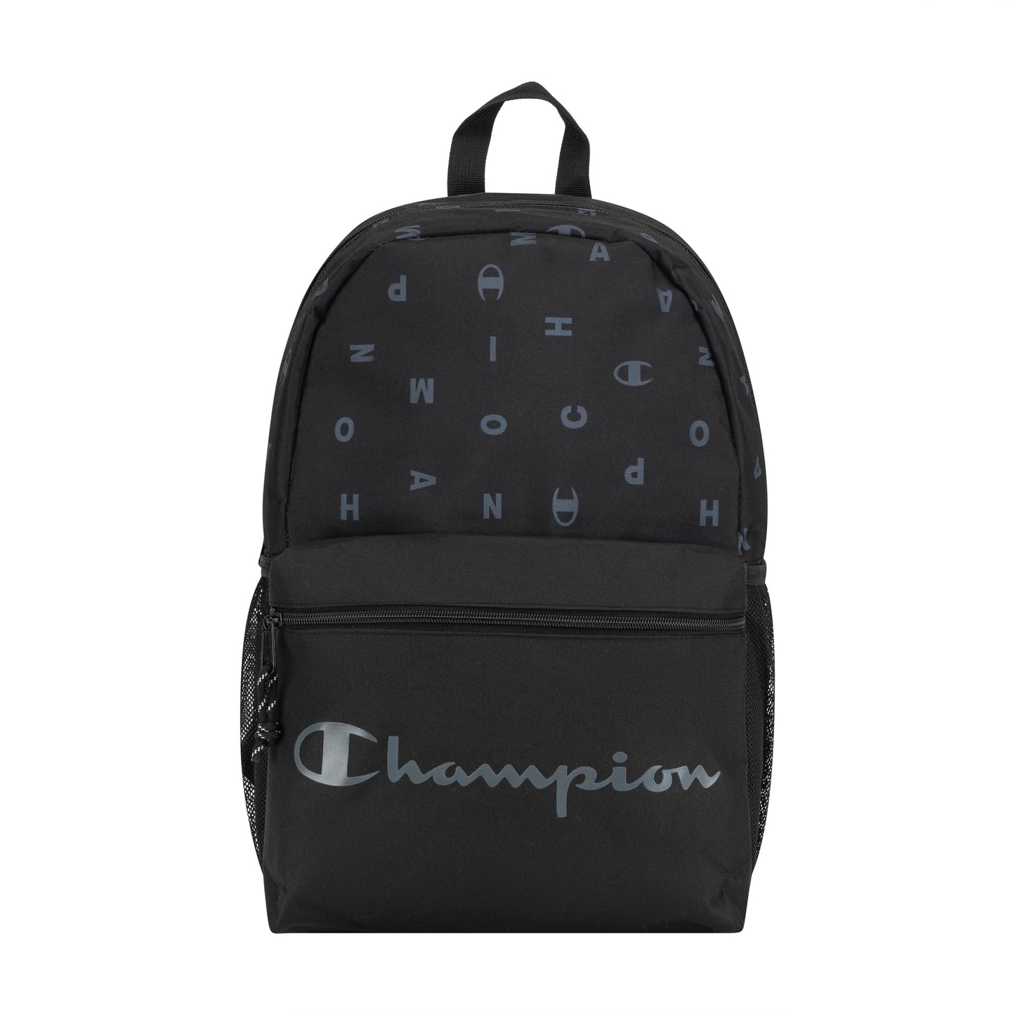 Champion Kids' Merit Backpack with Padded Straps, Water Bottle Pocket and Laptop Compartment for Daily Use, Black/Grey, One Size
