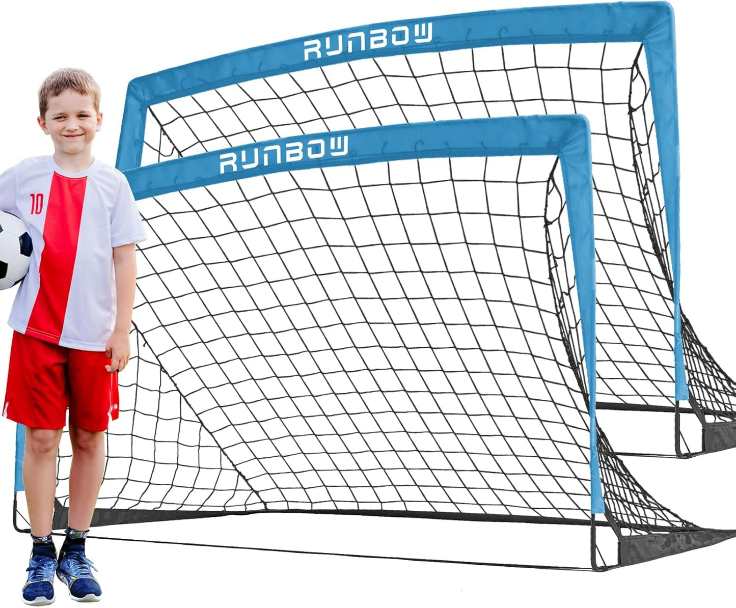 RUNBOW 5x3 FT Portable Kids Soccer Goal - Folding Soccer Net with Carry Bag for Indoor/Outdoor Training
