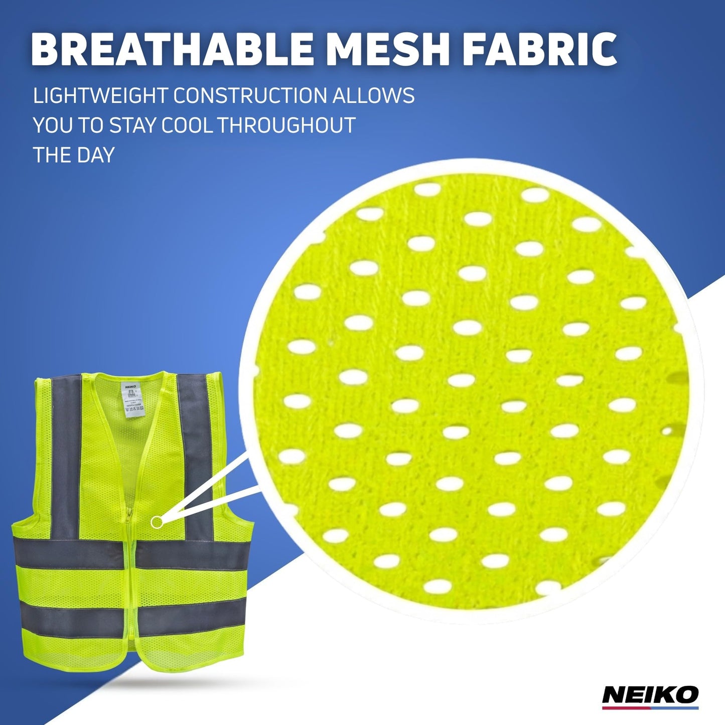 Neiko High Visibility Safety Vest ANSI Class 2, No Pocket, Neon Yellow, XX-Large (2XL)