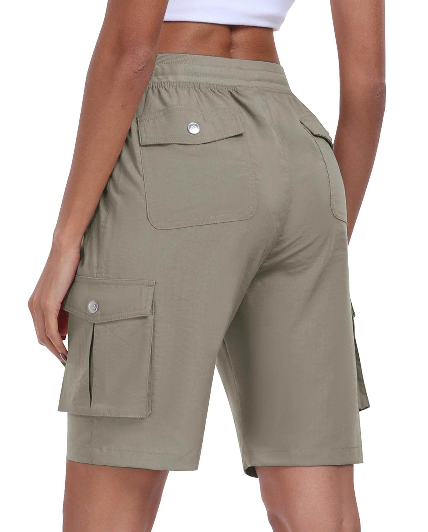 MoFiz Womens Shorts with Pockets Loose Fit Casual Cargo Shorts Lightweight Ladies Hiking Shorts Grey Khaki XL