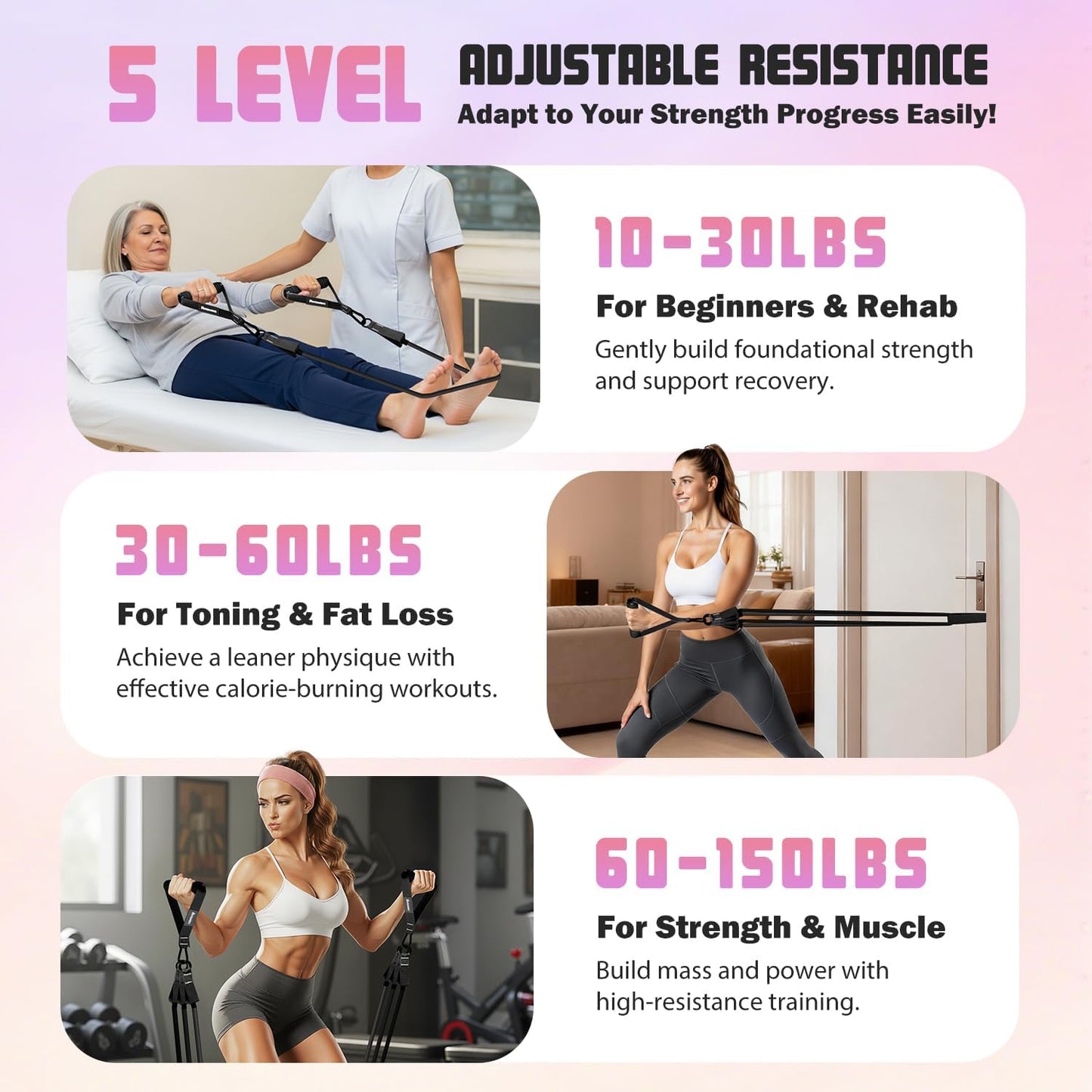 Skiennix Resistance Bands - 5 Level Exercise Bands Set with Handles for Home Gym & Physical Therapy