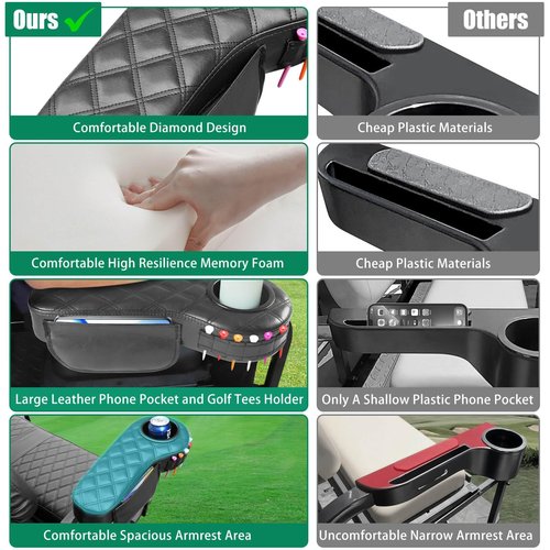 LEAPGOMAX Golf Cart Diamond Armrest with Cup Holder for Rear Seat, Upgraded Stable Triangle Support Frame No Drilling for EZGO Club Car DS Precedent Yamaha Golf Carts Arm Rest with 1" Side Square Tube