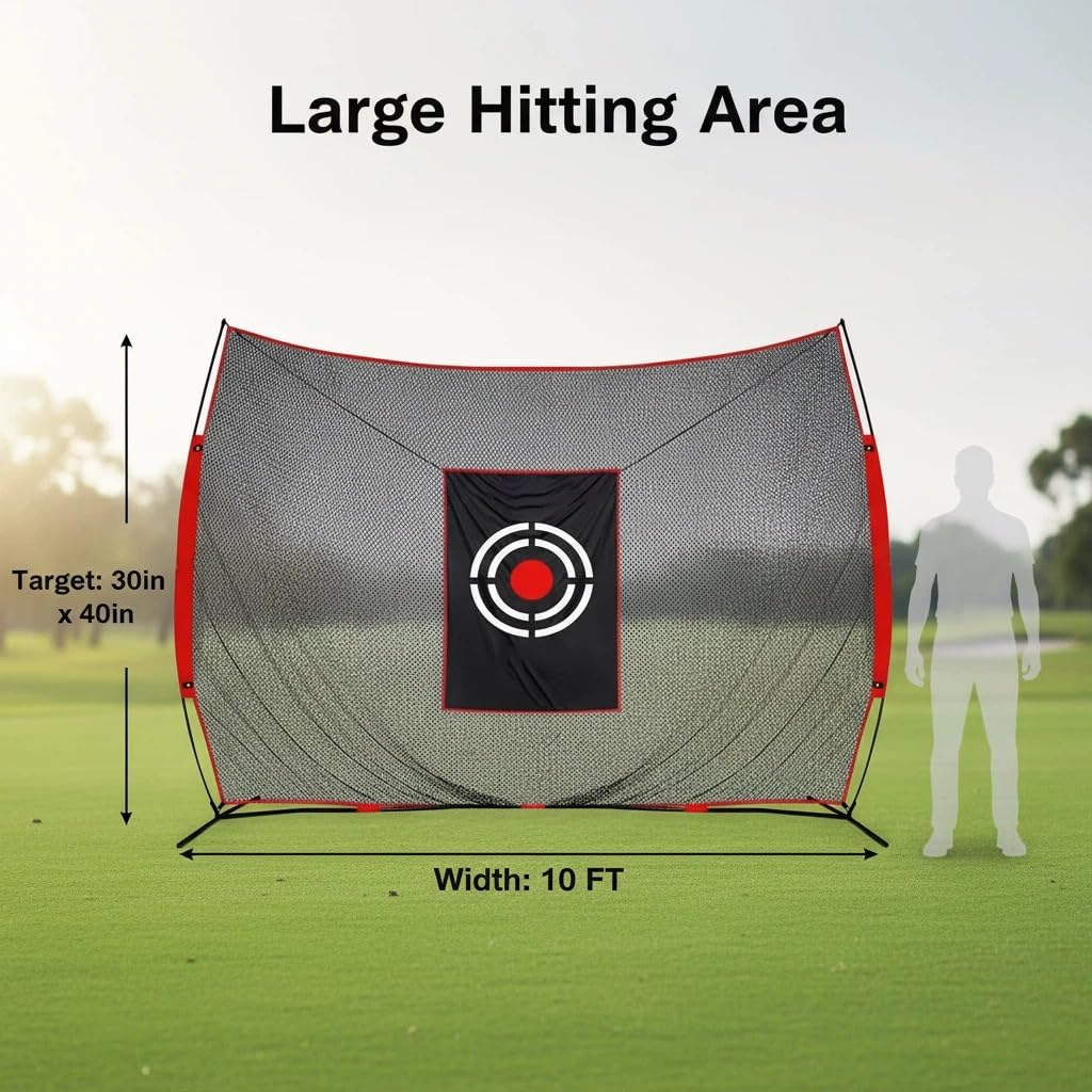 Sharellon Golf Net Practice Driving Backyard Hitting Nets - 10x8ft Large Heavy Duty Sports Training Aid with Target Carry Bag for Indoor Outdoor Garage