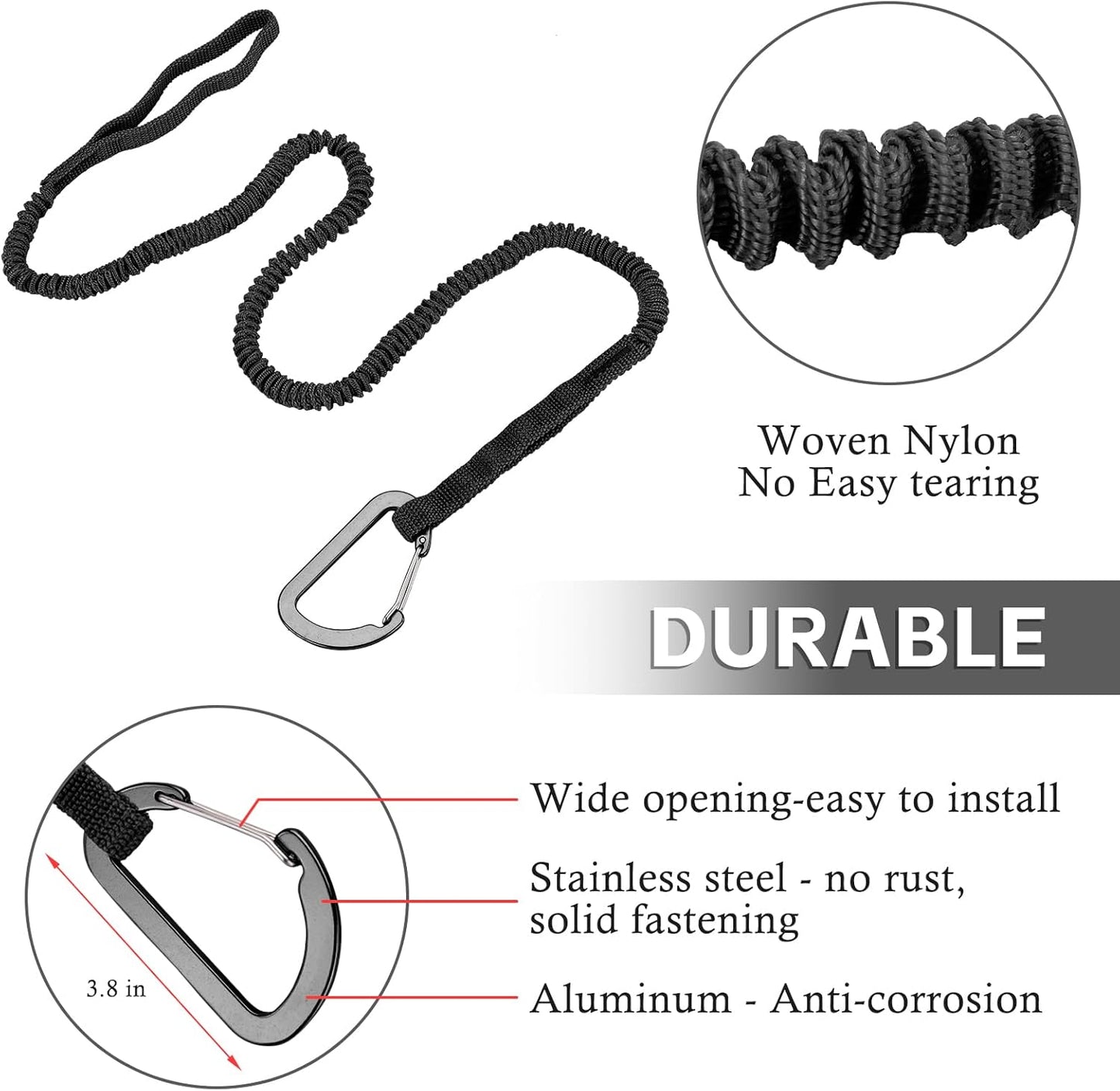Skiennix Kayak Paddle Board Tether Leash - Stretchable 3.3-7 Feet Strap with Carabiner for SUP & Fishing