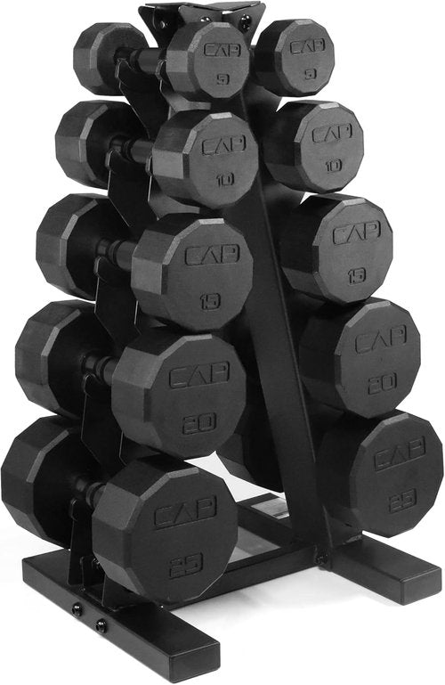 CAP Barbell Dumbbell Weight Set - Rubber Coated with Vertical Rack | 100 lb, 150 lb, 210 lb Options