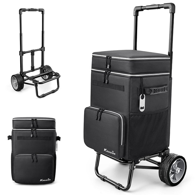 KEDSUM 84-Can Large Cooler with Wheels, Collapsible Wheeled Soft Sided Cooler with 7" Big Wheel, Ideal for Beach, Camping, Fishing & Road Trip, 20+ Hour Ice Retention & Anti-Tipping Design