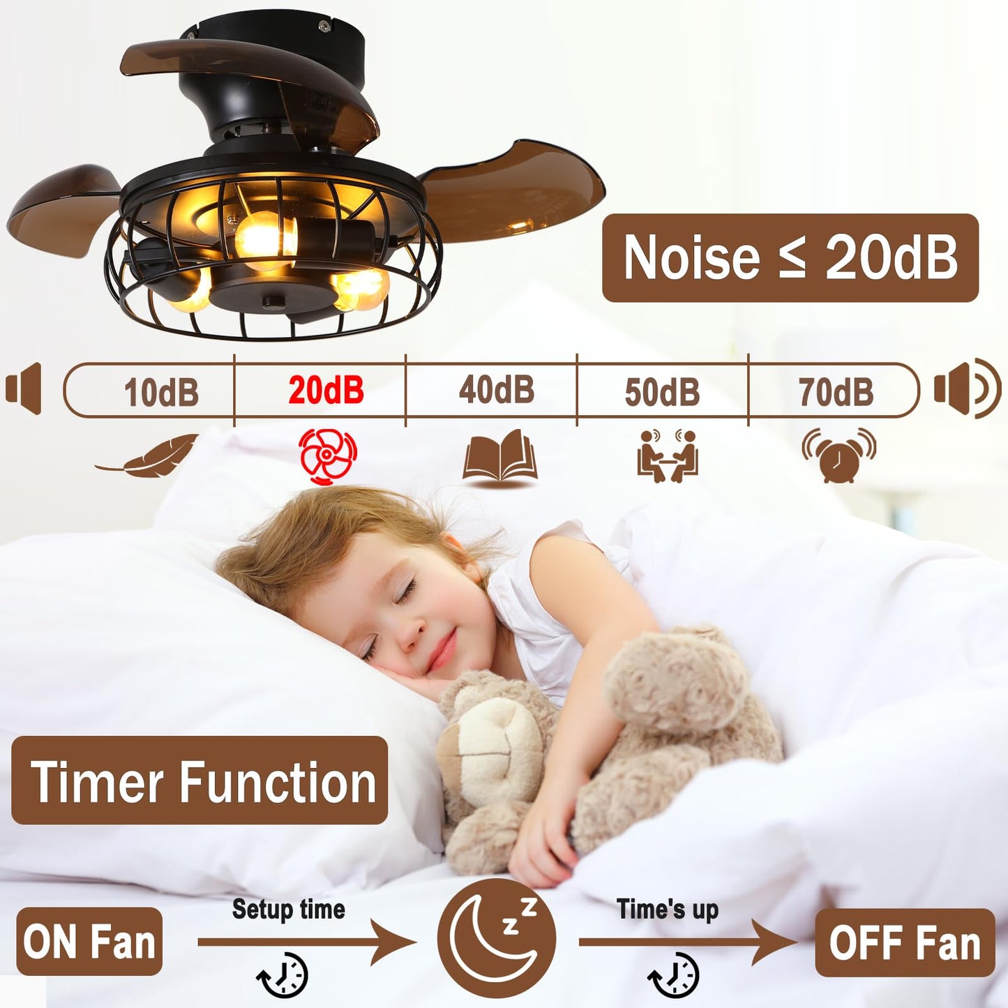 BEALWISE 21.6'' Retractable Ceiling Fans with Lights Caged Farmhouse Ceiling Fan Lights with Remote Control and APP, Rustic Industrial Ceiling lamp Black Fixture for Living Room Bedroom Kitchen, A
