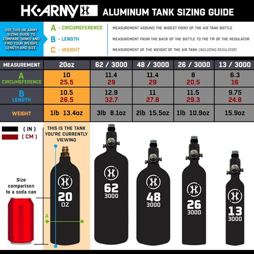 HK Army 20oz Aluminum CO2 Tank - High Pressure Air System for Paintball & Airsoft Gear