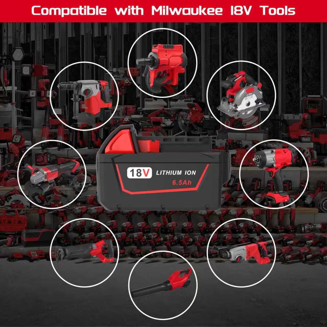 Worthmah 2 Pack 6.5Ah 18V Batteries Replace for Milwaukee M18 Battery Lithium lon 48-11-1860 48-11-1850, Compatible with m18 Milwaukee Battery Charger and 18 Volt Cordless Power Tools