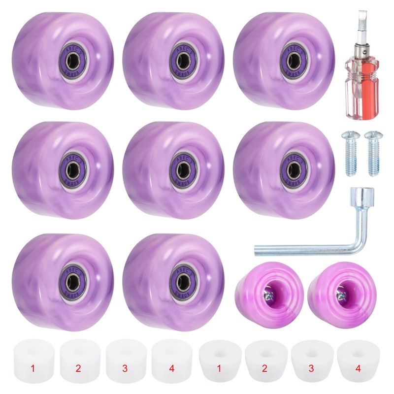 PATIKIL 8 Pack Roller Skate Wheels Outdoor with Durable Bearings, 82A Wear-Resistant PU Quad Skate Replacement for Indoor for Double Row Skate Skateboard, Purple, White