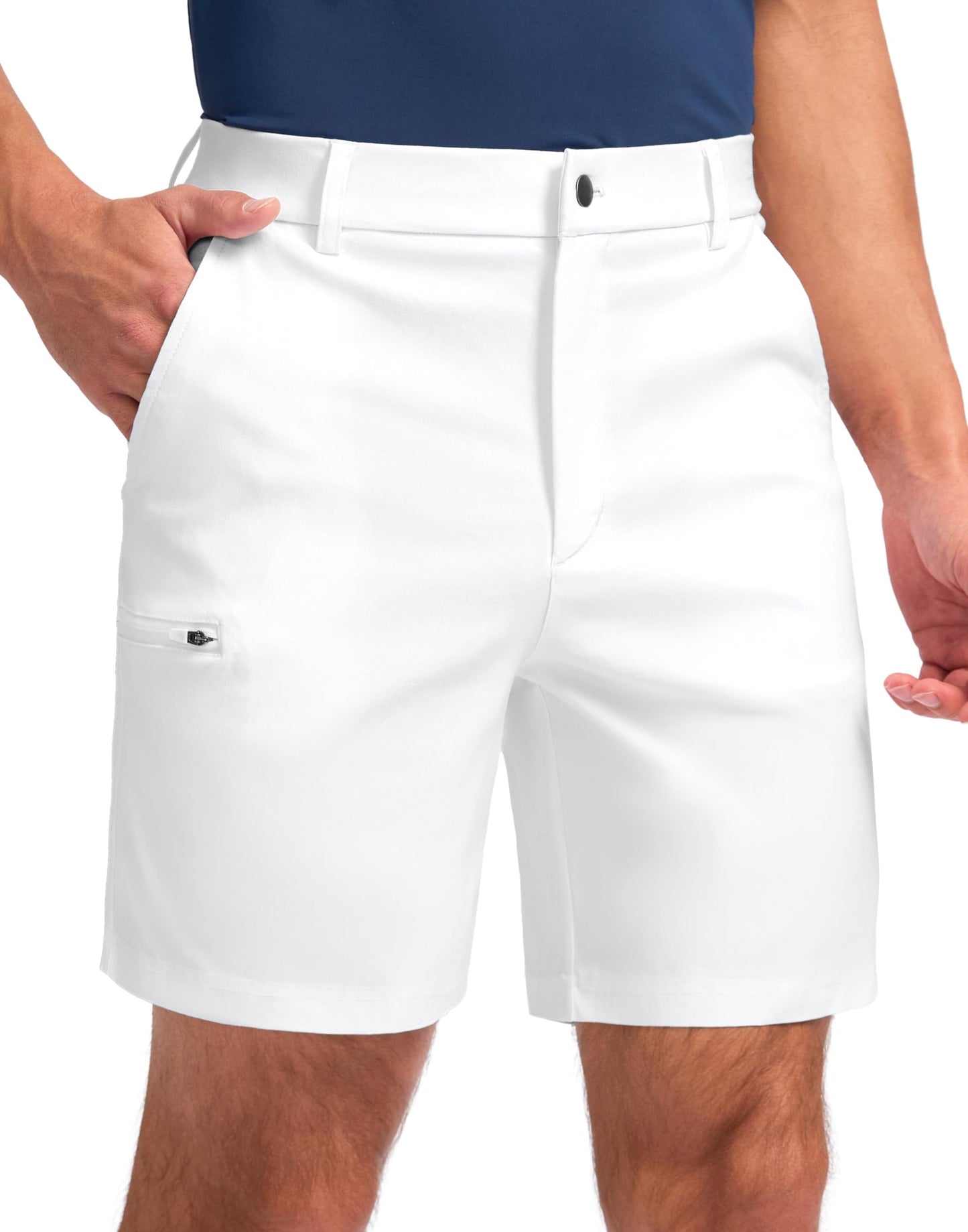 Pudolla Men's Casual Shorts 7/9 Inch Golf Shorts Stretch Dress Work Shorts for Men with 4 Pockets Quick Dry Lightweight(White 32)