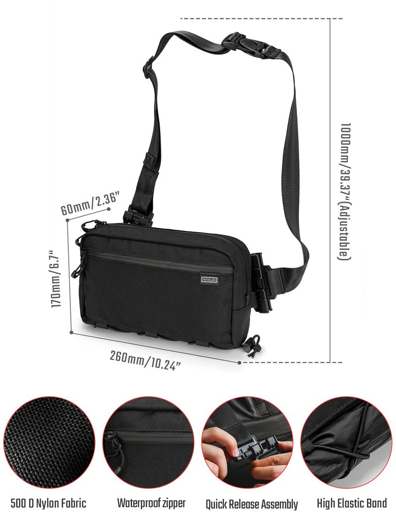 TACTICAL_GEEK Cache L4 EDC Sling Bag, Lightweight Crossbody Shoulder Bag, 2.9L High-Capacity Travel Chest Bag, Single Strap Bag for Casual Travel, Hiking, and Outdoor Sports (Black)