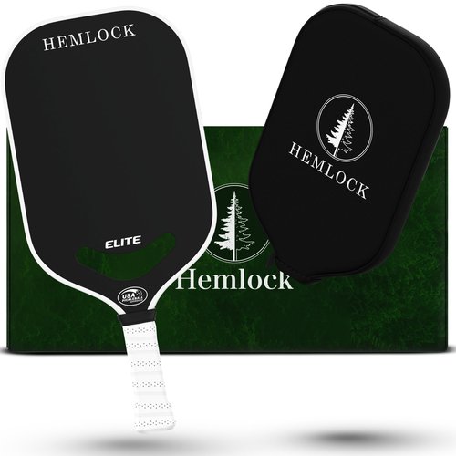 Hemlock Elite Pickball Paddle - USAPA Approved, Air Dynamic 360 Molding Technology for High Spin and Control, Carbon Fiber, Advanced and Beginner Starter, Men and Women, Black