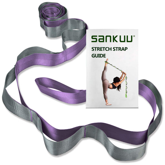 SANKUU Yoga Straps Stretching Strap with 12 Loops Workout Poster, Straps for Stretching Physical Therapy Equipment Long Stretch Out Bands for Exercise, Pilates and Gymnastics for Women Men (Purple)