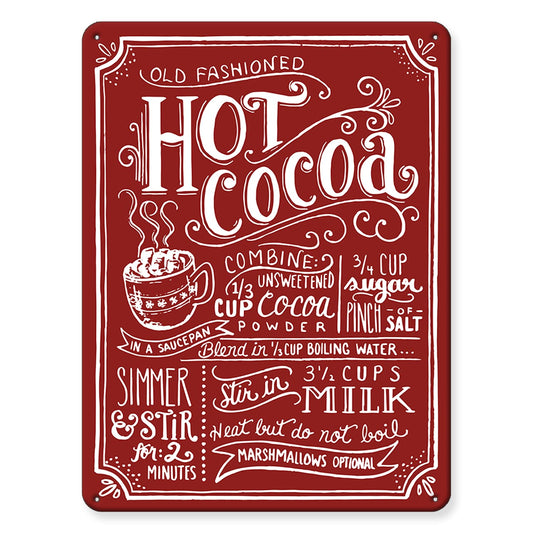 Christmas Decor Signs Farmhouse Decorative Red Hot Cocoa Vintage Wall Decorations - Old Fashioned 8x12 Inch