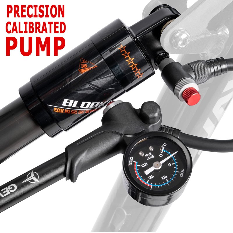 Shock Pump for Mountain, Road Bikes and Motorcycle - 300 Psi High Pressure for Front Fork and Rear Suspension Air Shocks Pump with Gauge -Portable Mini Pump with Air Bleed Button (Black)