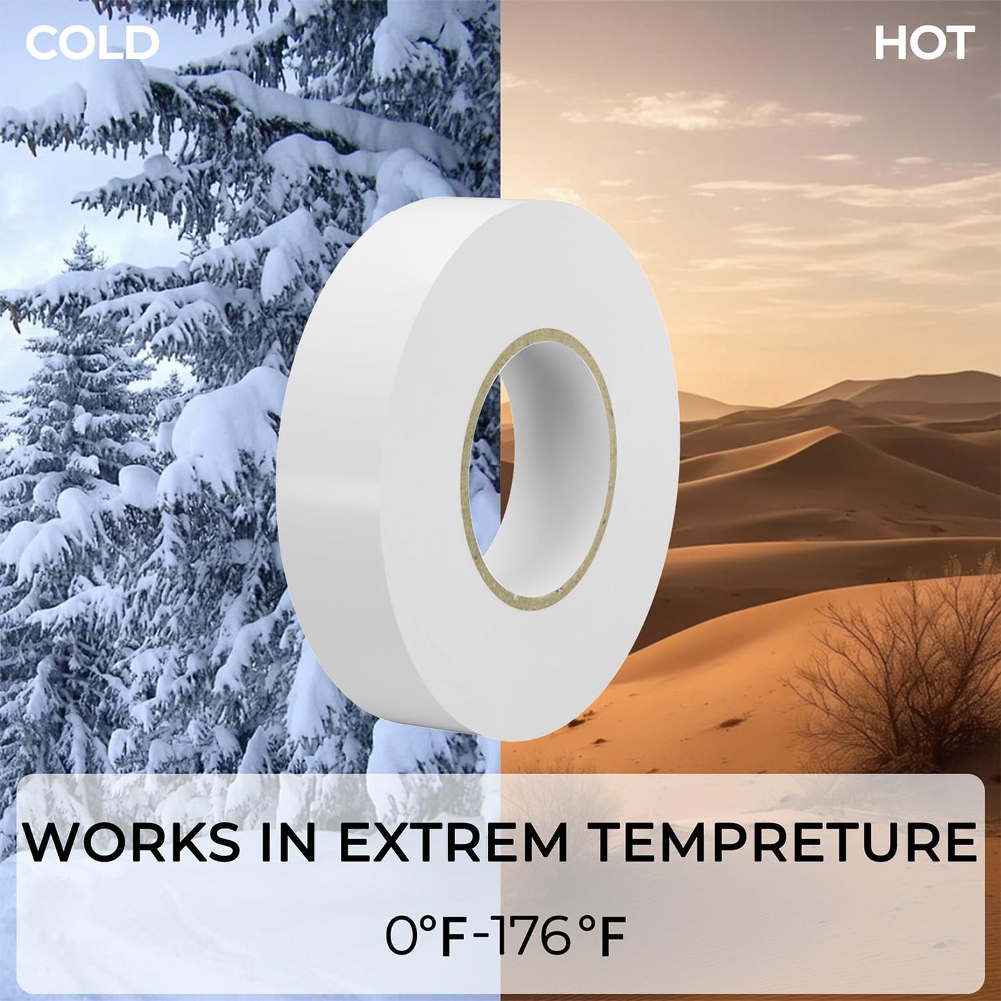 SWRT 6 Pack White Electrical Tape Waterproof, 0.7 in x 66 FT High Temp Electric Tape Under 600V for All Weather - UV Protection - Flame Retardant