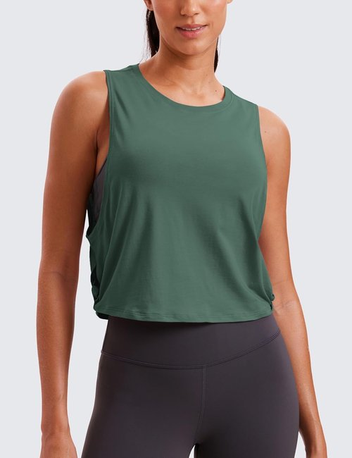 CRZ YOGA Pima Cotton Tank Tops for Women - Loose Sleeveless Workout & Yoga Shirts | Athletic Crop Design