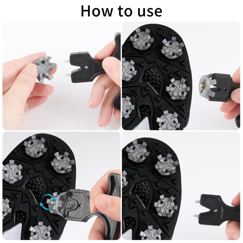51PCS Golf Shoe Spikes Set, 50 Golf Shoe Cleats with 1 Black Spanner, 6 mm Metal Thread Screw, for Use on Lawns or Course(Grey)