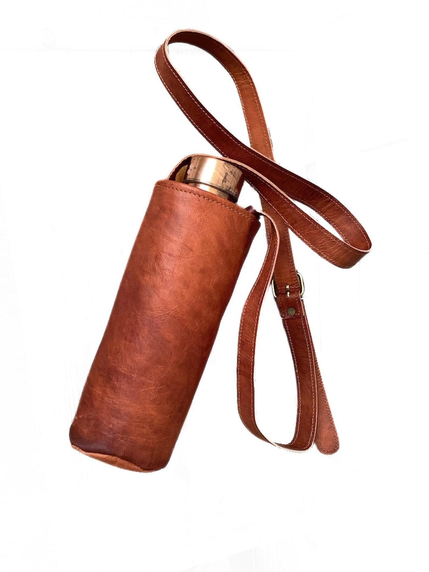 VISHWA CUERO ART Reusable leather wine bottle carrier, unisex water bottle holder, stylish, convenient (brown)