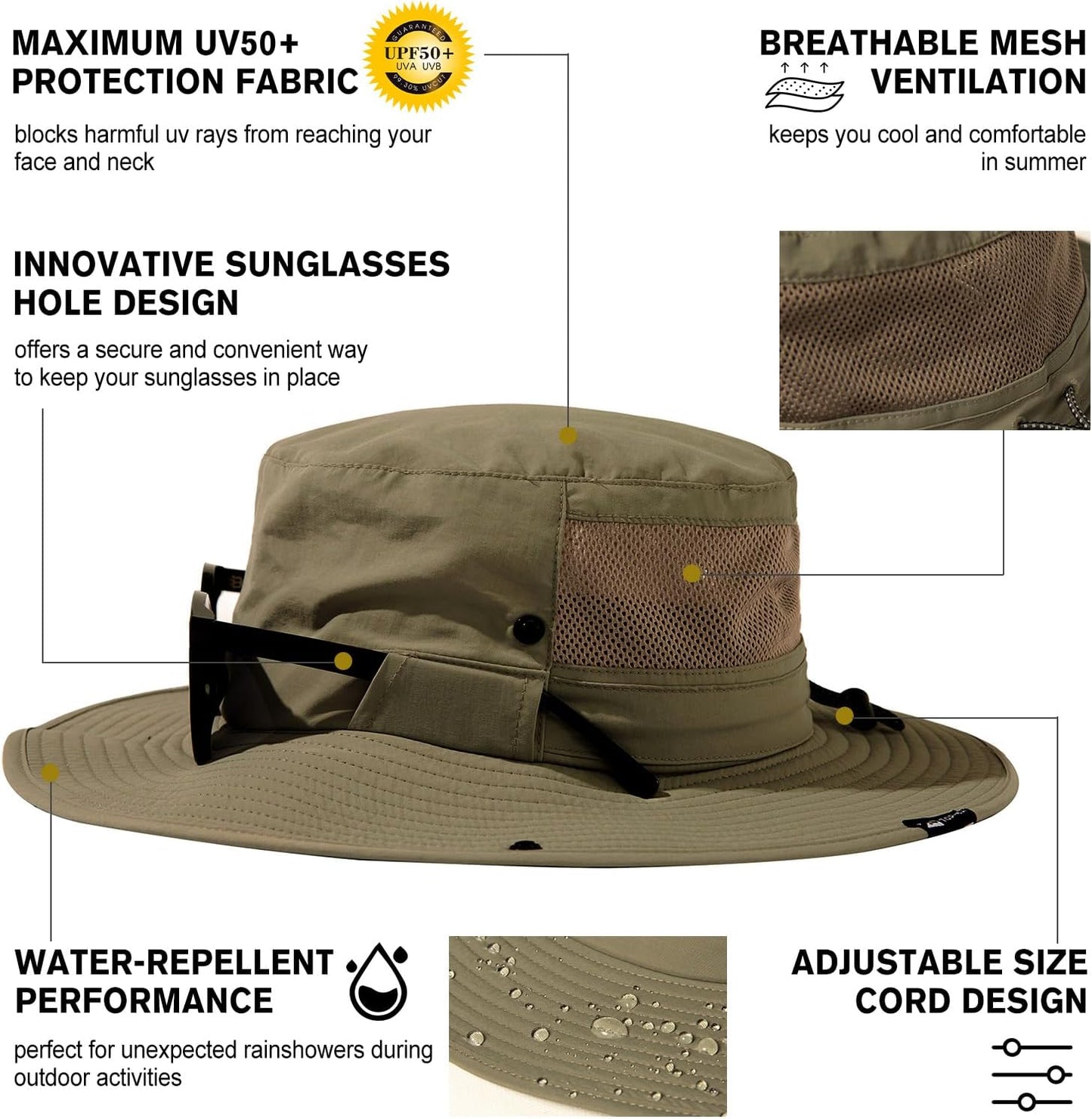 TOP-EX UVCoolix™ UV Protection Men's Sun Hat - Cooling Neck Flap & Sunglass Lock | Wide Brim Fishing Hat