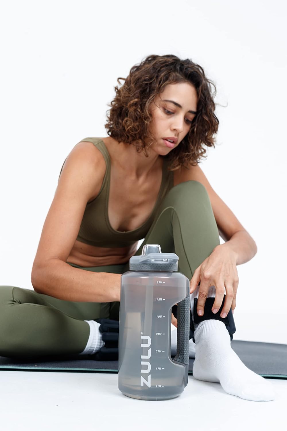 ZULU Goals 64oz Half Gallon Water Bottle - Reusable Jug with Straw, Time Marker & Leak-Proof Lid | Grey