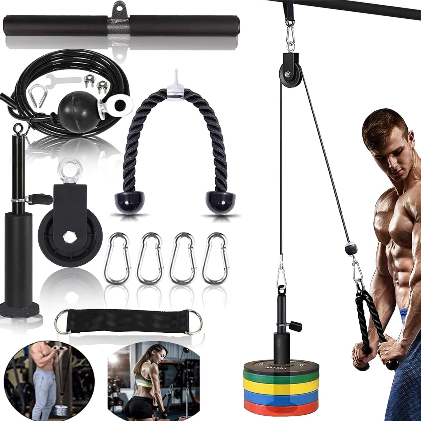 Monfasye Mtgluk Cable Pulley System Upgraded DIY LAT and Lift Weight Pulley Machine Attachment Home Gym Forearm Wrist Roller for Triceps Pull Downs Biceps Curl Forearm Shoulder (Cable 100''+ Sleeve)