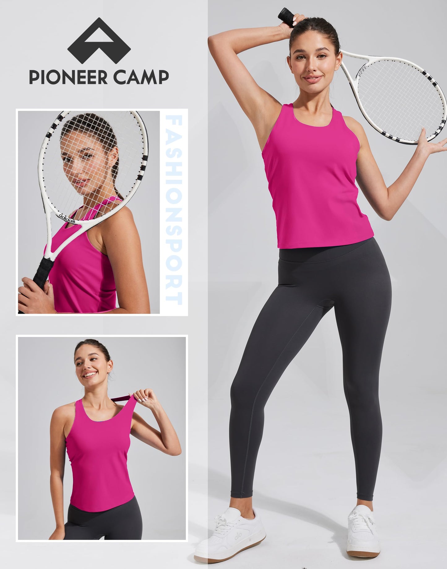 Pioneer Camp Women's Activewear Tank Tops Padded Longline Sports Bra Racerback Workout Tops Gym Yoga Tennis Pickleball, Red, L