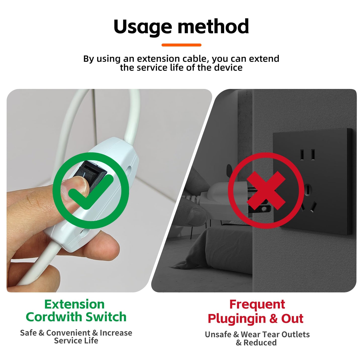 Extension Cord with Switch On/Off, 6.56 FT, 3 Prong Grounded Plug 18 AWG Extension Cord Switch Indoor Power Cord, 125V 3A NEMA 5-15P to NEMA 5-15R, Insulated & Flame Retardant, Indoor Use, Black