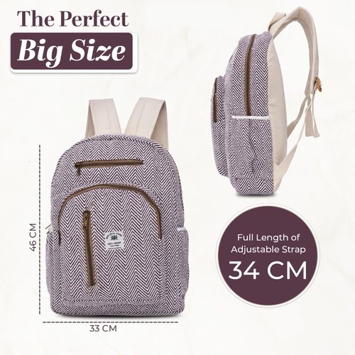 CRYSTALBYPC Hemp Cotton Backpack | Handmade Himalayan Daypack | 15L Medium | Beige | Lightweight Water-Repellent with 3 Compartments for Daily Casual Use