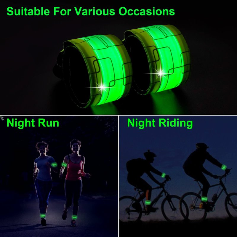 TRAYIU LED Safety Wristband Lights - Rechargeable Light Up Arm Ankle Band Kids Magic Slap Glow Bracelets Reflective Belt High Visibility for Night Cycling Walking Joggers Running Gear