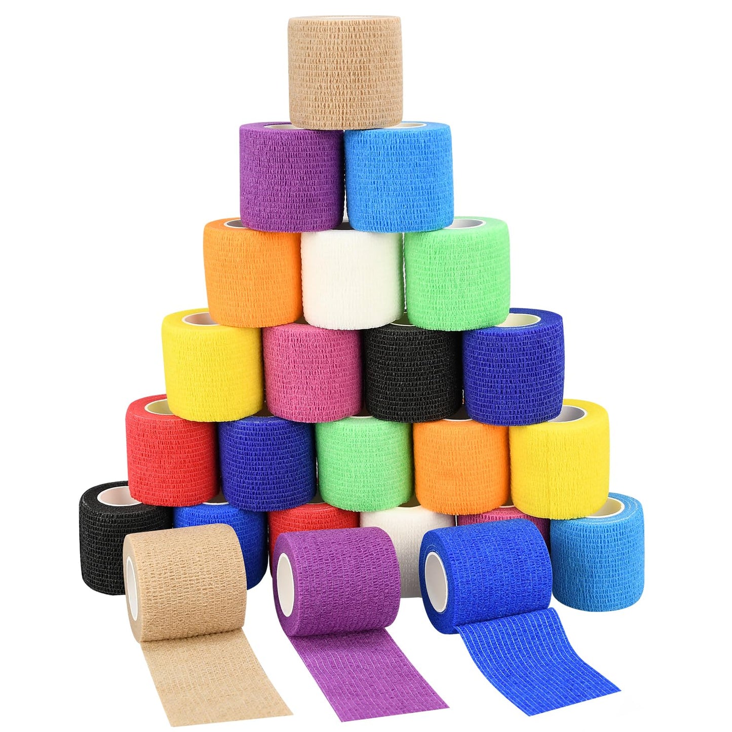 2" Self Adhesive Bandage Wraps, 24pcs Vet Wraps, 12 Colors, 5 Yard Self Adherent Wraps for Sports, Wrist, Ankle and Swelling