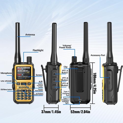 Baofeng Radio UV-5R Mini Ham Radio Long Range Handheld Two Way Radio Dual PTT NOAA Weather Radio Rechargeable Walkie Talkies APP Programming Copy Frequency 999CH USB-C Charging Survival Radio