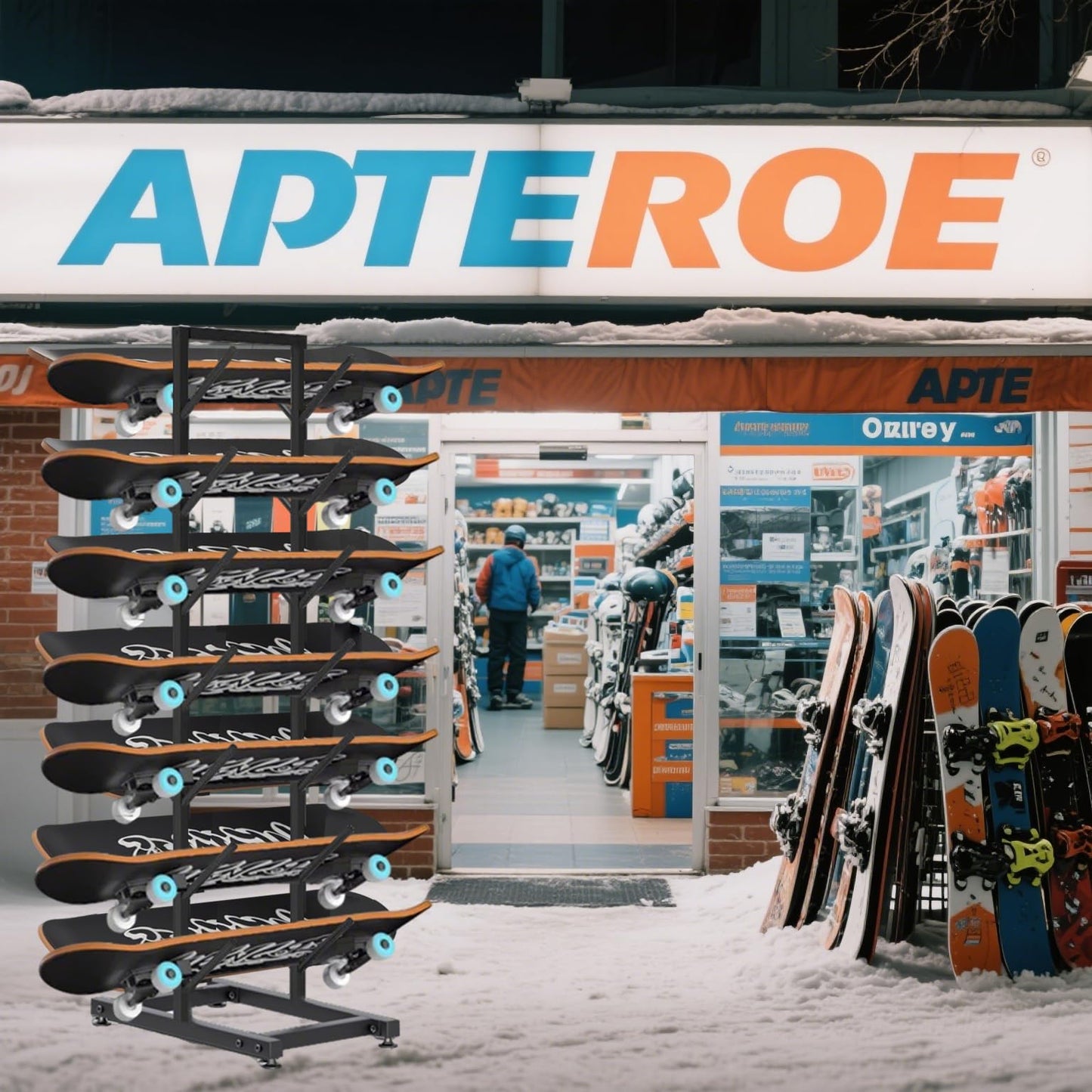 SHZYJBRY 7-Tiers Skateboard Racks, Free Standing Metal Snowboard Ski Storage Racks, Home Gym Organize Holder for Deck Longboard, Space Saving(Black, 7-Tier)