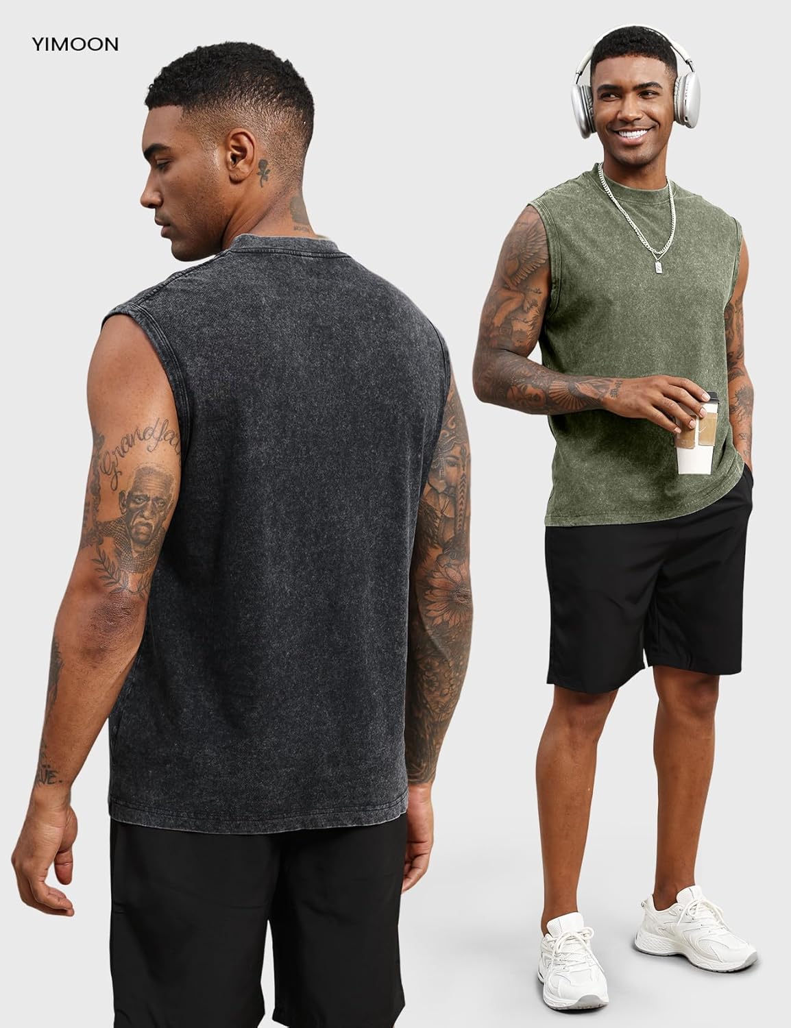 Yimoon Men's Tank Tops - Sleeveless Cotton Workout Tees | Acid Wash Loose Fit Gym Shirts