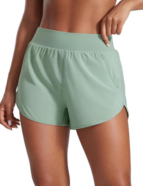 CRZ YOGA Athletic Shorts for Women - High Rise, Quick Dry, 3" for Running & Gym Workouts | Zip Pockets