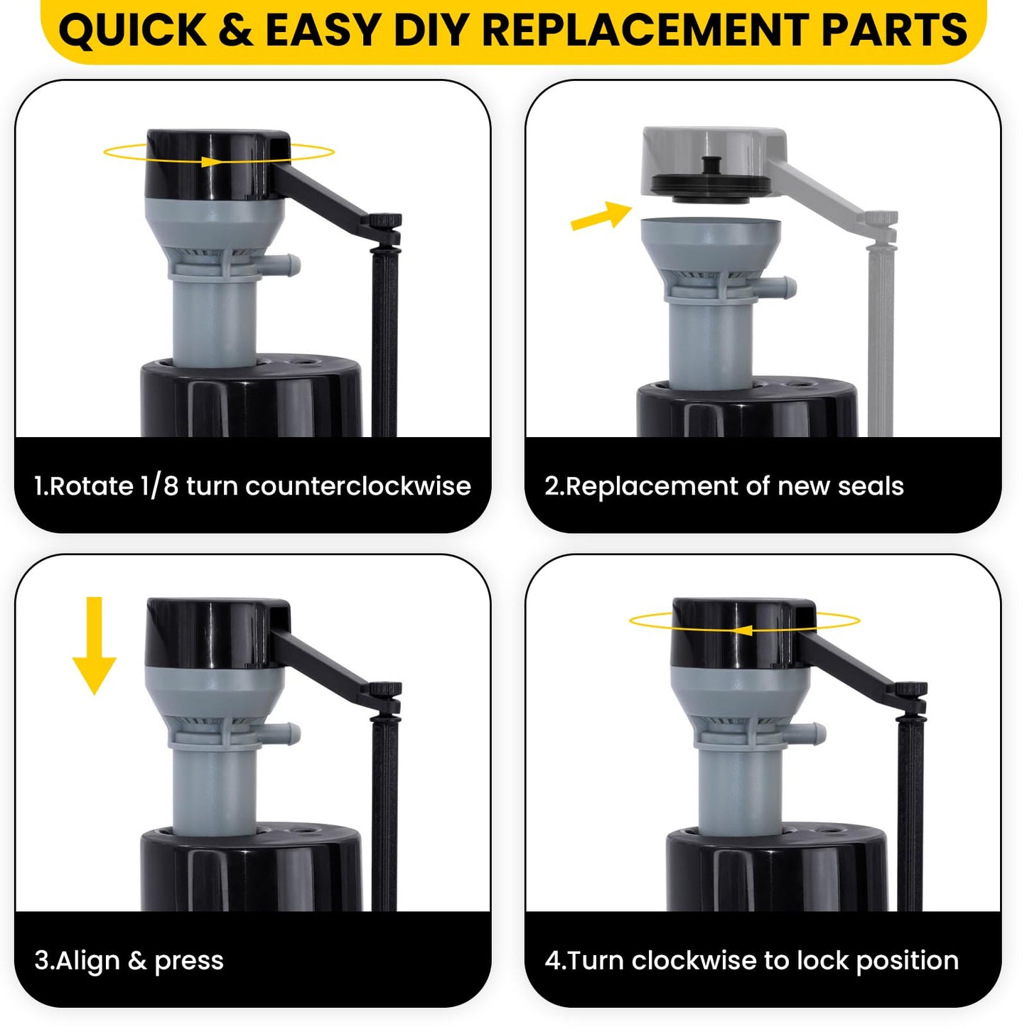 HONSNKS 4 Pcs 83143 Toilet Fill Valve Seal Replacement, Universal Rubber Diaphragm for Fluid-master 200, 242, 400 and 747 Models, Easy DIY Fix (Black)