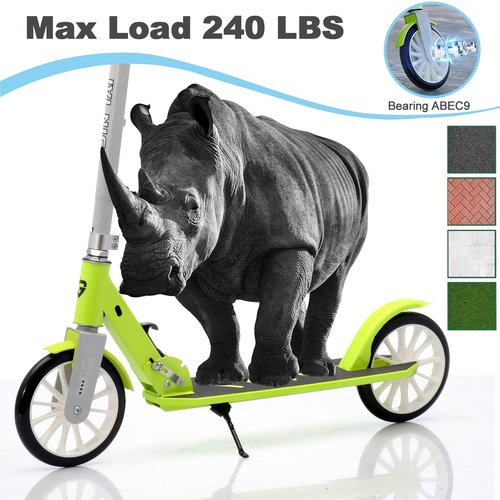 CUIOT Kick Scooter for Ages 6+,Kid, Teens & Adults, Foldable, Lightweight 8IN Big Wheel Scooters -Max Load 260 LBS, Height Adjustable, Bearing ABEC9,White
